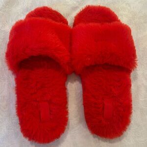 Pink Victorias Secret Fuzzy Slippers Slides Red Size M